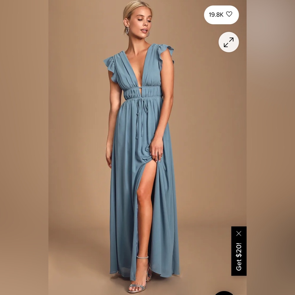 NWT Lulus I'm All Yours Slate Blue Ruffled Maxi Dress - Size L